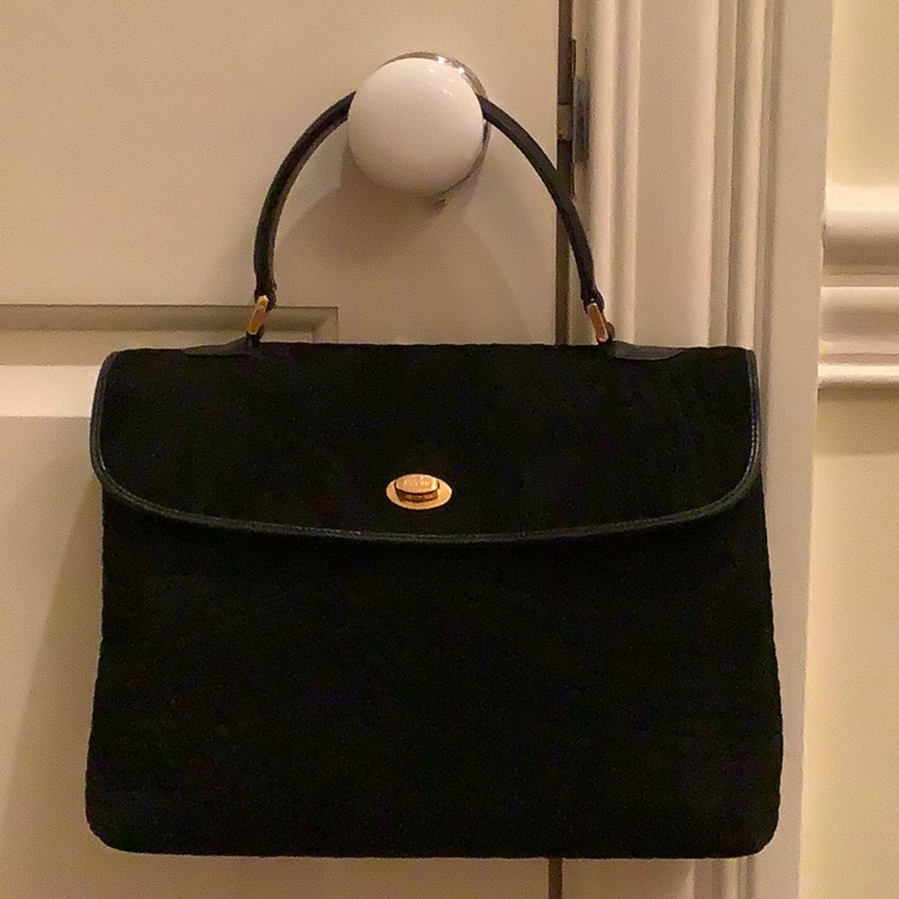 Bally quilted black suede bag.